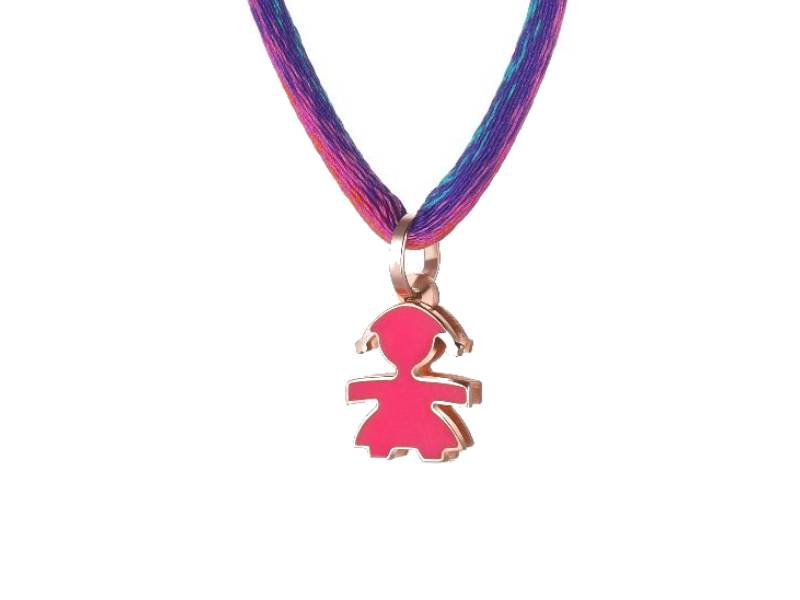 CIONDOLO SAGOMA BIMBA IN ORO ROSA 9KT CON SMALTO FUXIA I MINI LE BEBE' LBB055-FUX